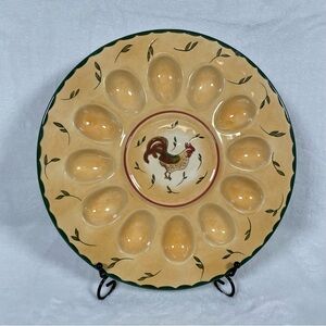 Portmeirion Studio GOLDEN ROOSTER Hand Painted Deviled Egg Platter Plate Tray